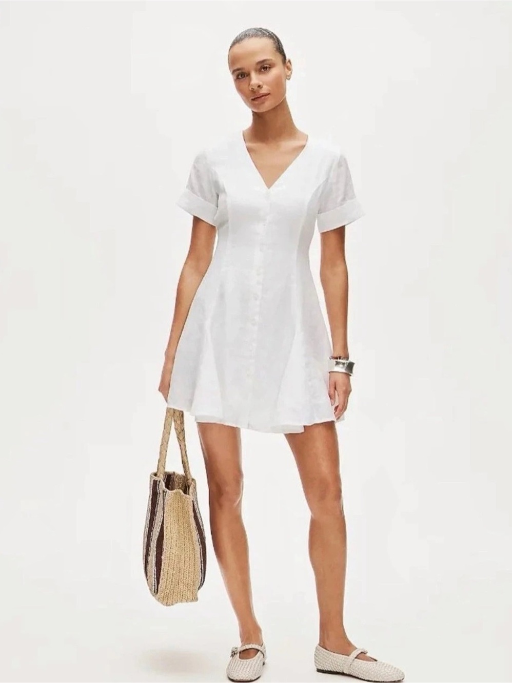 J. Crew Fleur 100% Linen Mini Dress in White Size Small NWT